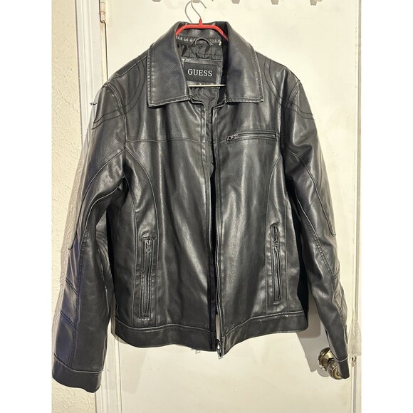 GUESS Other - Guess Mens Black Faux Leather Bomber Moto Motorcycle Jacket M